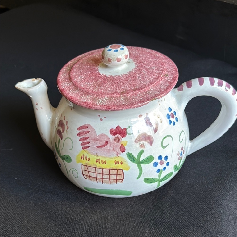Charming Pink and White Ceramic Teapot with Garden Art